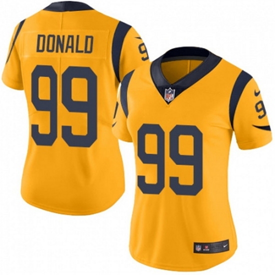 Women Los Angeles Rams 99 Aaron Donald Gold Vapor Untouchable Limited Stitched NFL Jersey Women Los Angeles Rams 99 Aaron Donald Gold Vapor Untouchable Limited Stitched NFL Jersey