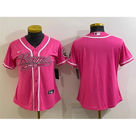 Women Los Angeles Rams Blank Pink With Patch Cool Base Stitched Baseball Jersey Women Los Angeles Rams Blank Pink With Patch Cool Base Stitched Baseball Jersey