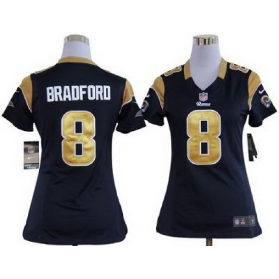 Women Nike St. Louis Rams 8# Sam Bradford Dark Blue Nike NFL Jerseys Women Nike St. Louis Rams 8# Sam Bradford Dark Blue Nike NFL Jerseys