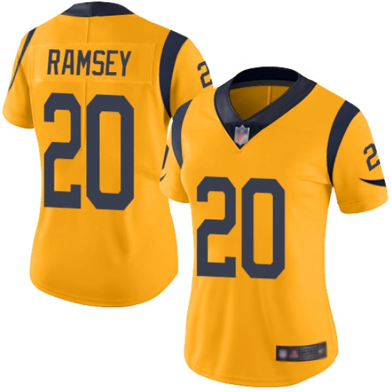 Women Rams 20 Jalen Ramsey Gold Stitched Football Limited Rush Jersey Women Rams 20 Jalen Ramsey Gold Stitched Football Limited Rush Jersey