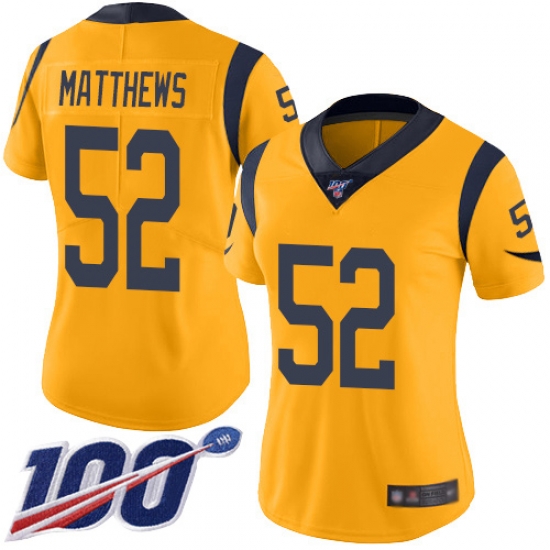 Women Rams 52 Clay Matthews Gold Stitched Football Limited Rush 100th Season Jersey Women Rams 52 Clay Matthews Gold Stitched Football Limited Rush 100th Season Jersey