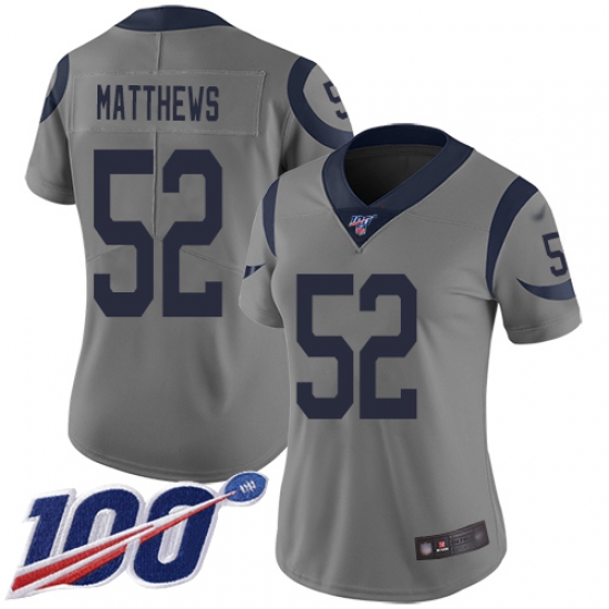 Women Rams 52 Clay Matthews Gray Stitched Football Limited Inverted Legend 100th Season Jersey Women Rams 52 Clay Matthews Gray Stitched Football Limited Inverted Legend 100th Season Jersey