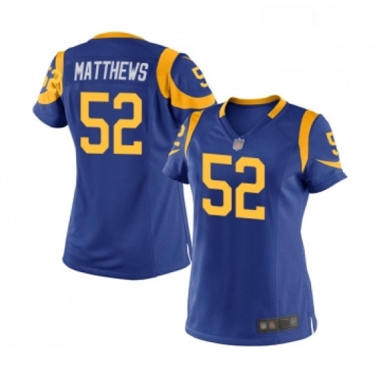 Womens Los Angeles Rams 52 Clay Matthews Game Royal Blue Alternate Football Jersey Womens Los Angeles Rams 52 Clay Matthews Game Royal Blue Alternate Football Jersey