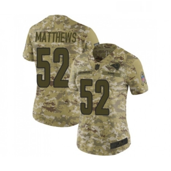 Womens Los Angeles Rams 52 Clay Matthews Limited Camo 2018 Salute to Service Football Jersey Womens Los Angeles Rams 52 Clay Matthews Limited Camo 2018 Salute to Service Football Jersey