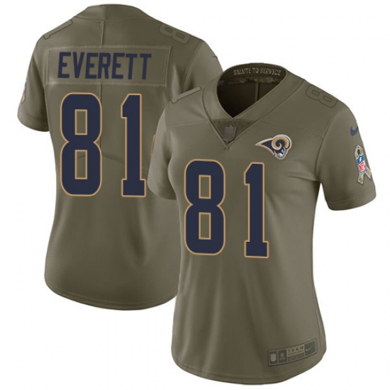 Womens Nike Rams #81 Gerald Everett Olive Stitched NFL Limited 2017 Salute to Service Jersey Womens Nike Rams #81 Gerald Everett Olive Stitched NFL Limited 2017 Salute to Service Jersey