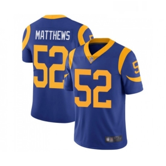 Youth Los Angeles Rams 52 Clay Matthews Royal Blue Alternate Vapor Untouchable Limited Player Football Jersey Youth Los Angeles Rams 52 Clay Matthews Royal Blue Alternate Vapor Untouchable Limited Player Football Jersey