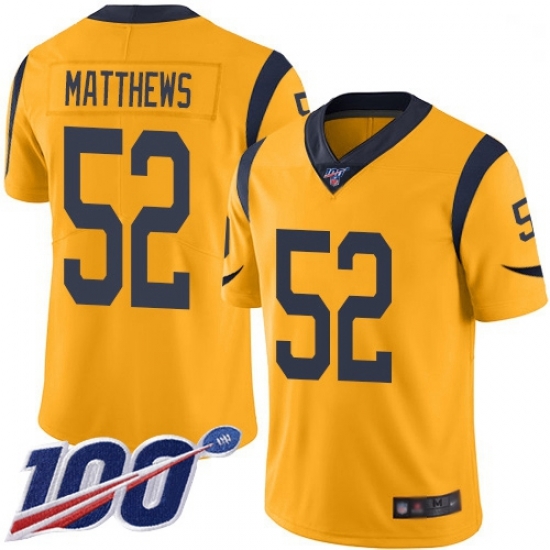 Youth Rams 52 Clay Matthews Gold Stitched Football Limited Rush 100th Season Jersey Youth Rams 52 Clay Matthews Gold Stitched Football Limited Rush 100th Season Jersey