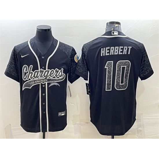 Men Los Angeles Chargers 10 Justin Herbert Black Reflective With Patch Cool Base Stitched Baseball Jersey Men Los Angeles Chargers 10 Justin Herbert Black Reflective With Patch Cool Base Stitched Baseball Jersey