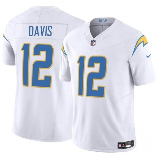Men Los Angeles Chargers 12 Derius Davis White 2024 F U S E Vapor Limited Stitched Football Jersey Men Los Angeles Chargers 12 Derius Davis White 2024 F U S E Vapor Limited Stitched Football Jersey