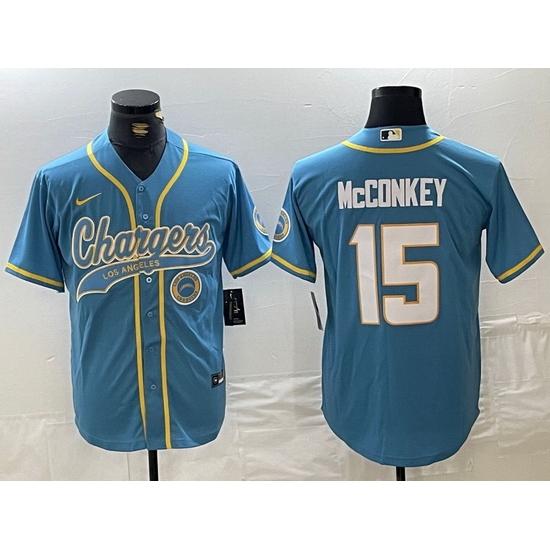 Men Los Angeles Chargers 15 Ladd McConkey Blue Cool Base Stitched Baseball Jersey 2 Men Los Angeles Chargers 15 Ladd McConkey Blue Cool Base Stitched Baseball Jersey 2