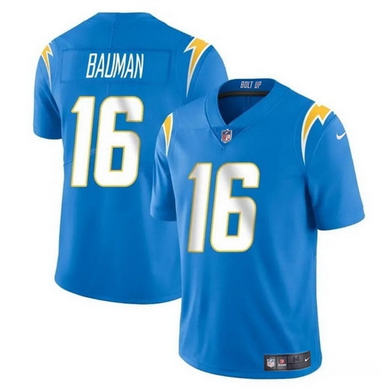 Men Los Angeles Chargers 16 Casey Bauman Blue 2024 Vapor Limited Stitched Football Jersey Men Los Angeles Chargers 16 Casey Bauman Blue 2024 Vapor Limited Stitched Football Jersey