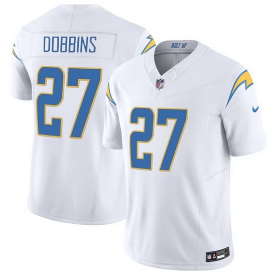 Men Los Angeles Chargers 27 J K Dobbins White 2024 F U S E Vapor Limited Stitched Football Jersey Men Los Angeles Chargers 27 J K Dobbins White 2024 F U S E Vapor Limited Stitched Football Jersey