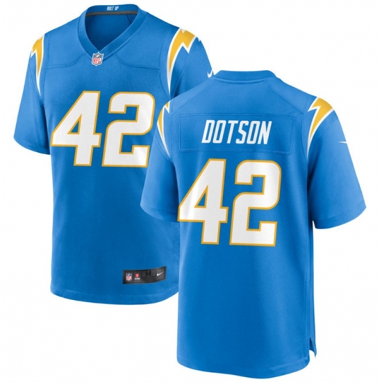 Men Los Angeles Chargers 42 Elijah Dotson Blue Stitched Game Jersey Men Los Angeles Chargers 42 Elijah Dotson Blue Stitched Game Jersey