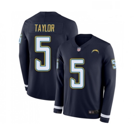Men Los Angeles Chargers 5 Tyrod Taylor Limited Navy Blue Therma Long Sleeve Football Jersey Men Los Angeles Chargers 5 Tyrod Taylor Limited Navy Blue Therma Long Sleeve Football Jersey