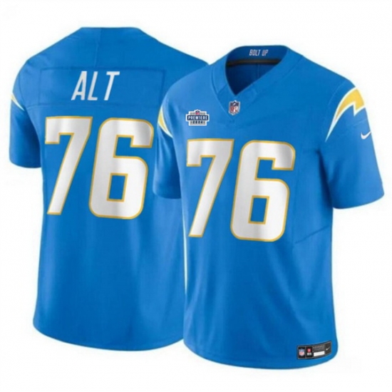 Men Los Angeles Chargers 76 Joe Alt Light Blue 2024 With Dradt Patch Vapor Limited Stitched Football Jersey Men Los Angeles Chargers 76 Joe Alt Light Blue 2024 With Dradt Patch Vapor Limited Stitched Football Jersey