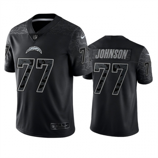Men Los Angeles Chargers 77 Zion Johnson Black Reflective Limited Stitched Football Jersey Men Los Angeles Chargers 77 Zion Johnson Black Reflective Limited Stitched Football Jersey