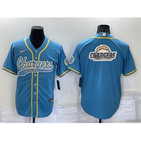 Men Los Angeles Chargers Blue Team Big Logo With Patch Cool Base Stitched Baseball Jersey Men Los Angeles Chargers Blue Team Big Logo With Patch Cool Base Stitched Baseball Jersey