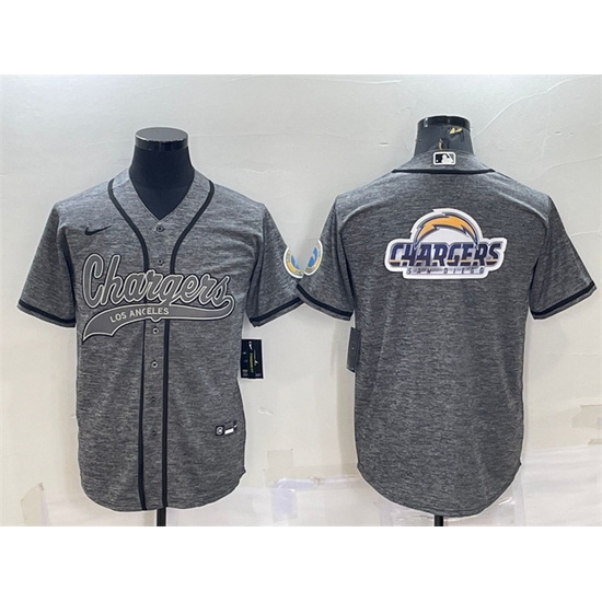 Men Los Angeles Chargers Grey Team Big Logo With Patch Cool Base Stitched Baseball Jersey Men Los Angeles Chargers Grey Team Big Logo With Patch Cool Base Stitched Baseball Jersey