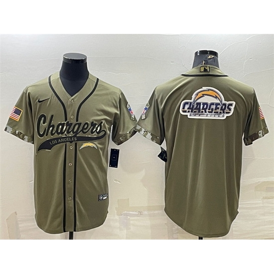 Men Los Angeles Chargers Olive Salute To Service Team Big Logo Cool Base Stitched Baseball Jersey Men Los Angeles Chargers Olive Salute To Service Team Big Logo Cool Base Stitched Baseball Jersey