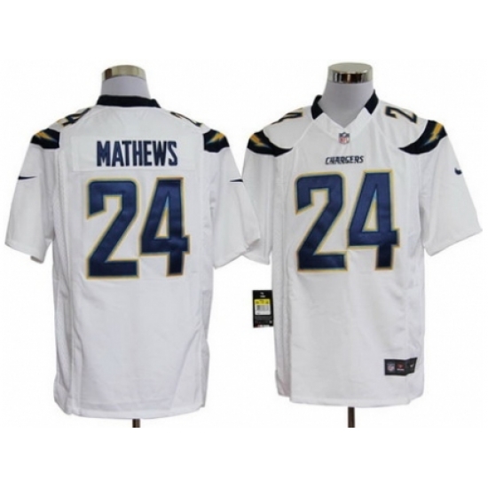 Nike San Diego Chargers 24 Ryan Mathews White Game NFL Jersey