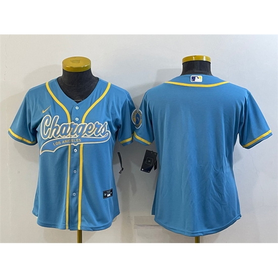 Women Los Angeles Chargers Blank Blue With Patch Cool Base Stitched Baseball Jersey Women Los Angeles Chargers Blank Blue With Patch Cool Base Stitched Baseball Jersey