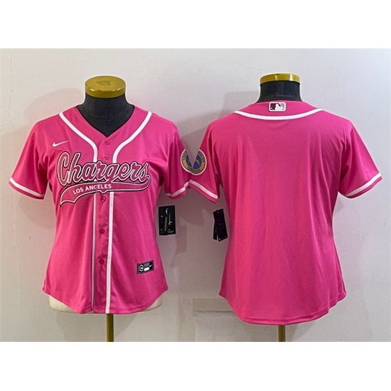 Women Los Angeles Chargers Blank Pink With Patch Cool Base Stitched Baseball Jersey Women Los Angeles Chargers Blank Pink With Patch Cool Base Stitched Baseball Jersey