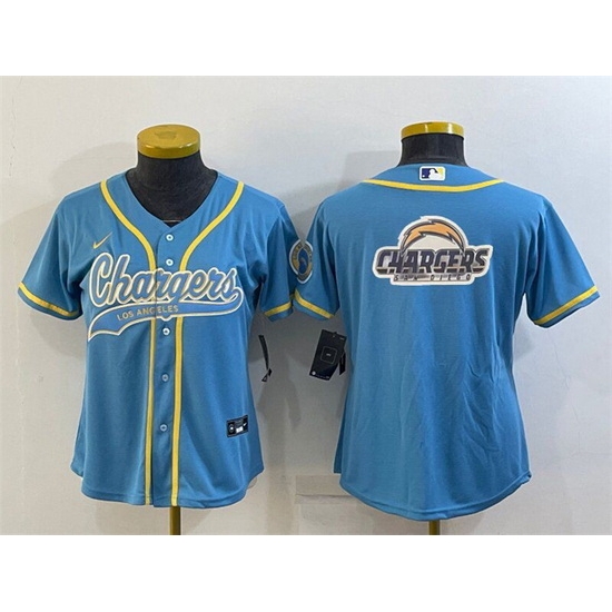 Women Los Angeles Chargers Blue Team Big Logo With Patch Cool Base Stitched Baseball Jersey Women Los Angeles Chargers Blue Team Big Logo With Patch Cool Base Stitched Baseball Jersey