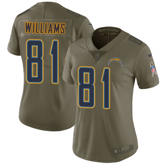 Womens Nike Chargers #81 Mike Williams Olive Stitched NFL Limited 2017 Salute to Service Jersey Womens Nike Chargers #81 Mike Williams Olive Stitched NFL Limited 2017 Salute to Service Jersey