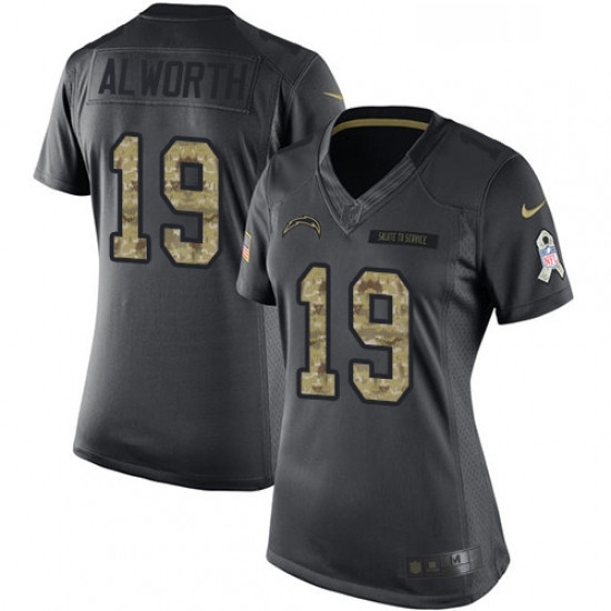 Womens Nike Los Angeles Chargers 19 Lance Alworth Limited Black 2016 Salute to Service NFL Jersey Womens Nike Los Angeles Chargers 19 Lance Alworth Limited Black 2016 Salute to Service NFL Jersey