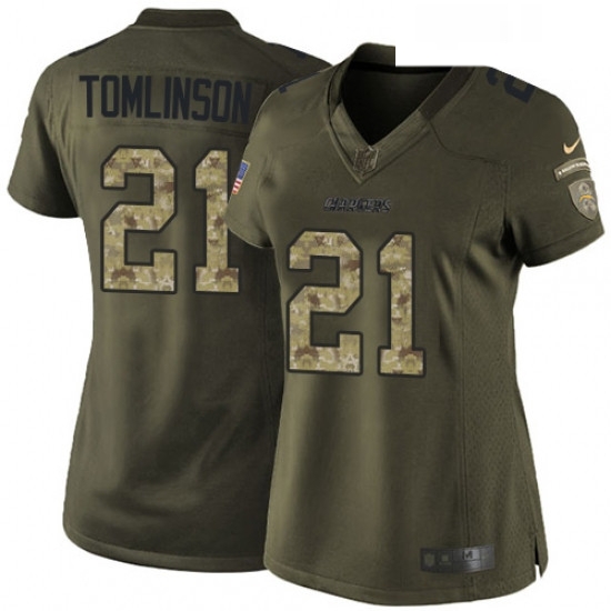 Womens Nike Los Angeles Chargers 21 LaDainian Tomlinson Elite Green Salute to Service NFL Jersey Womens Nike Los Angeles Chargers 21 LaDainian Tomlinson Elite Green Salute to Service NFL Jersey