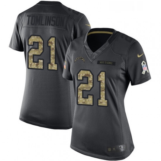 Womens Nike Los Angeles Chargers 21 LaDainian Tomlinson Limited Black 2016 Salute to Service NFL Jersey Womens Nike Los Angeles Chargers 21 LaDainian Tomlinson Limited Black 2016 Salute to Service NFL Jersey