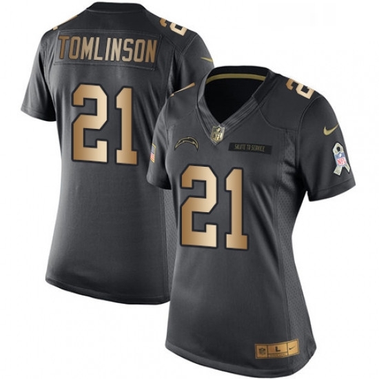 Womens Nike Los Angeles Chargers 21 LaDainian Tomlinson Limited BlackGold Salute to Service NFL Jersey Womens Nike Los Angeles Chargers 21 LaDainian Tomlinson Limited BlackGold Salute to Service NFL Jersey