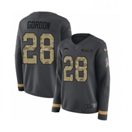 Womens Nike Los Angeles Chargers 28 Melvin Gordon Limited Black Salute to Service Therma Long Sleeve NFL Jersey Womens Nike Los Angeles Chargers 28 Melvin Gordon Limited Black Salute to Service Therma Long Sleeve NFL Jersey
