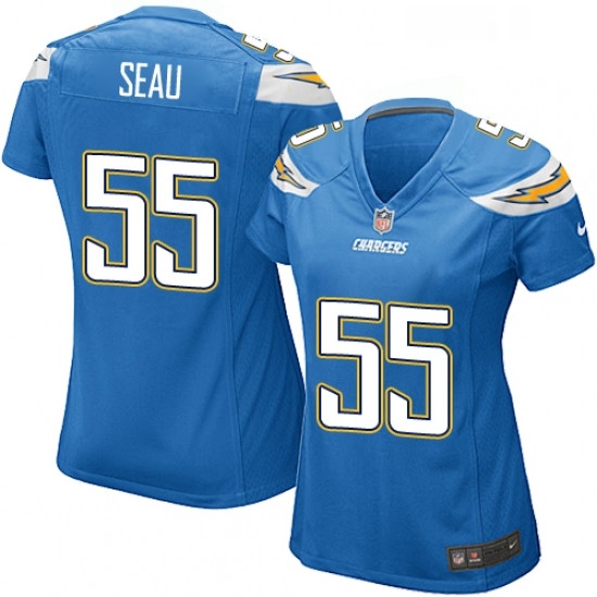 Womens Nike Los Angeles Chargers 55 Junior Seau Game Electric Blue Alternate NFL Jersey Womens Nike Los Angeles Chargers 55 Junior Seau Game Electric Blue Alternate NFL Jersey