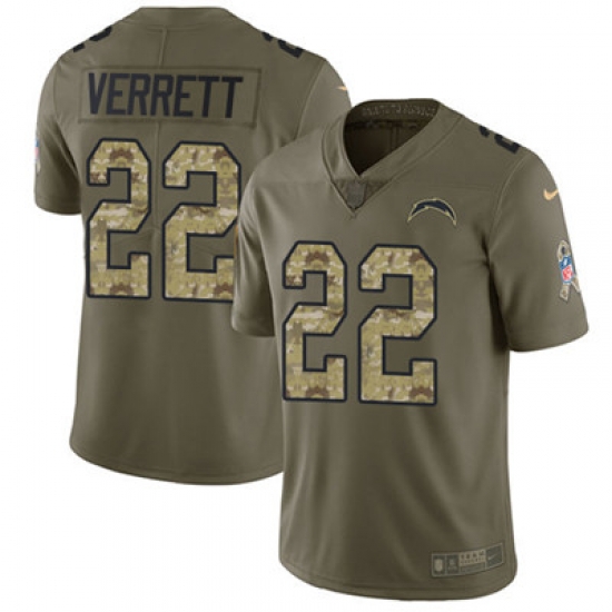 Youth Nike Chargers #22 Jason Verrett Olive Camo Stitched NFL Limited 2017 Salute to Service Jersey Youth Nike Chargers #22 Jason Verrett Olive Camo Stitched NFL Limited 2017 Salute to Service Jersey