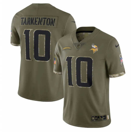 Men Minnesota Vikings 10 Fran Tarkenton Olive 2022 Salute To Service Limited Stitched Jersey Men Minnesota Vikings 10 Fran Tarkenton Olive 2022 Salute To Service Limited Stitched Jersey