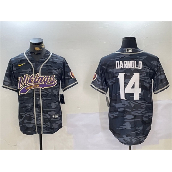 Men Minnesota Vikings 14 Sam Darnold Grey Camo Cool Base Stitched Baseball Jersey Men Minnesota Vikings 14 Sam Darnold Grey Camo Cool Base Stitched Baseball Jersey