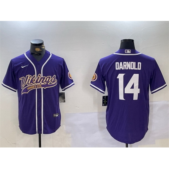 Men Minnesota Vikings 14 Sam Darnold Purple Cool Base Stitched Baseball Jersey Men Minnesota Vikings 14 Sam Darnold Purple Cool Base Stitched Baseball Jersey