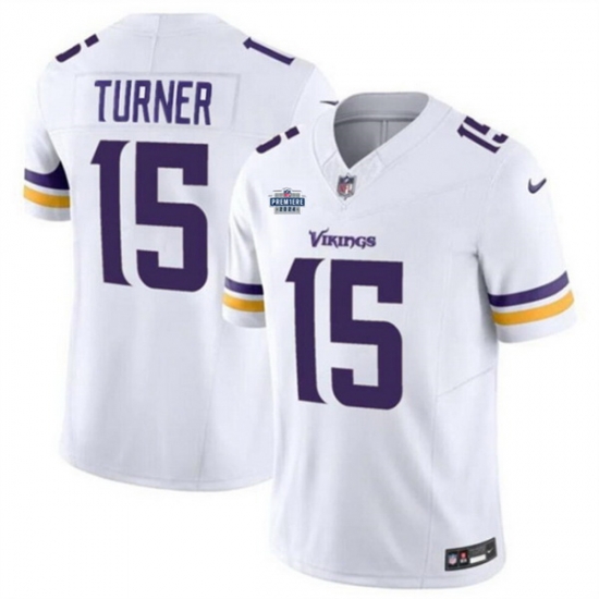 Men Minnesota Vikings 15 Dallas Turner White 2024 With Draft Patch F U S E Vapor Untouchable Limited Stitched Jersey Men Minnesota Vikings 15 Dallas Turner White 2024 With Draft Patch F U S E Vapor Untouchable Limited Stitched Jersey