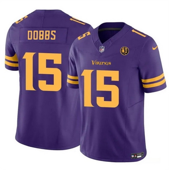 Men Minnesota Vikings 15 Josh Dobbs Purple 2023 F U S E With John Madden Patch Color Rush Limited Stitched Football Jersey Men Minnesota Vikings 15 Josh Dobbs Purple 2023 F U S E With John Madden Patch Color Rush Limited Stitched Football Jersey