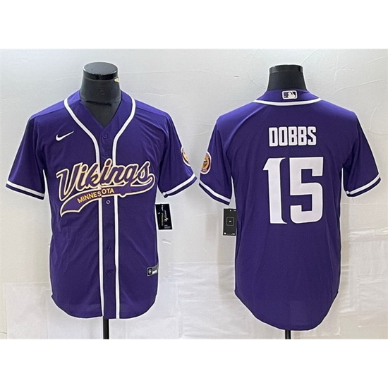 Men Minnesota Vikings 15 Josh Dobbs Purple Cool Base Stitched Baseball Jersey Men Minnesota Vikings 15 Josh Dobbs Purple Cool Base Stitched Baseball Jersey