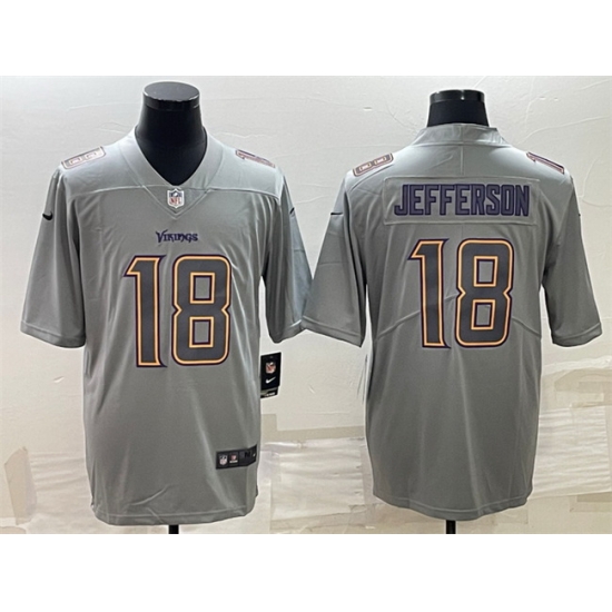 Men Minnesota Vikings 18 Justin Jefferson Grey Atmosphere Fashion Stitched Jersey Men Minnesota Vikings 18 Justin Jefferson Grey Atmosphere Fashion Stitched Jersey