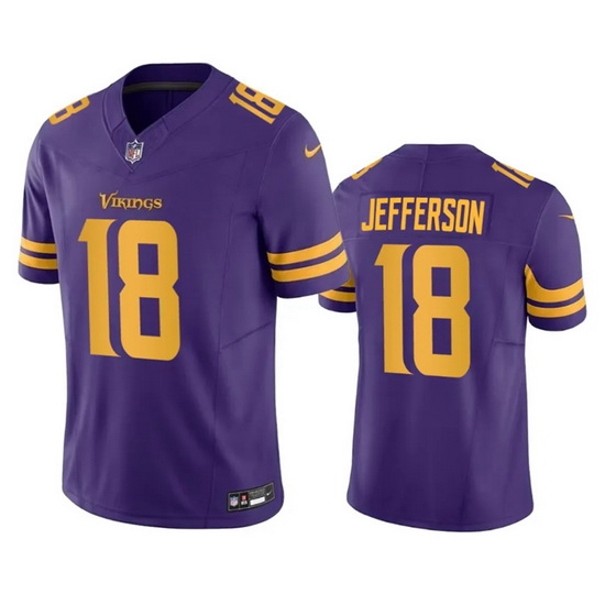 Men Minnesota Vikings 18 Justin Jefferson Purple 2023 F U S E Color Rush Stitched Jersey Men Minnesota Vikings 18 Justin Jefferson Purple 2023 F U S E Color Rush Stitched Jersey