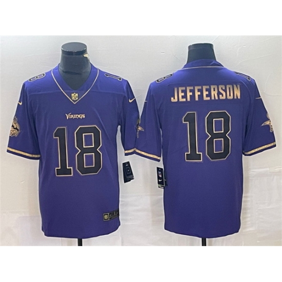 Men Minnesota Vikings 18 Justin Jefferson Purple Gold Stitched Jersey Men Minnesota Vikings 18 Justin Jefferson Purple Gold Stitched Jersey