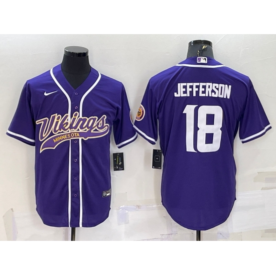 Men Minnesota Vikings 18 Justin Jefferson Purple With Patch Cool Base Stitched Baseball Jersey Men Minnesota Vikings 18 Justin Jefferson Purple With Patch Cool Base Stitched Baseball Jersey