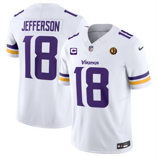 Men Minnesota Vikings 18 Justin Jefferson White 2023 F U S E With 1 Star C Patch And John Madden Patch Vapor Limited Stitched Football Jersey Men Minnesota Vikings 18 Justin Jefferson White 2023 F U S E With 1 Star C Patch And John Madden Patch Vapor Limited Stitched Football Jersey