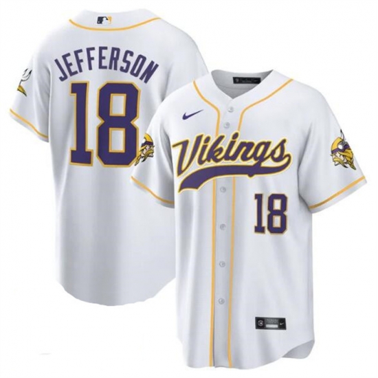 Men Minnesota Vikings 18 Justin Jefferson White Cool Base Stitched Baseball Jersey Men Minnesota Vikings 18 Justin Jefferson White Cool Base Stitched Baseball Jersey