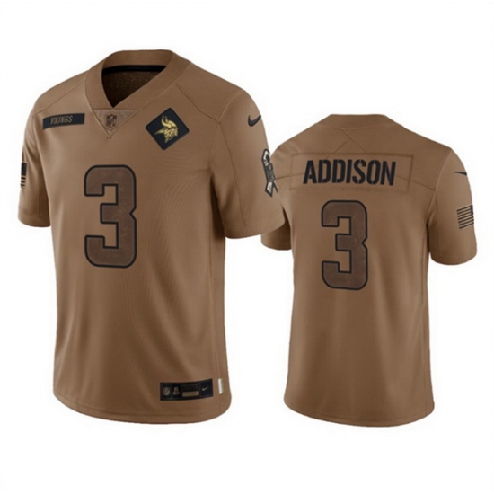 Men Minnesota Vikings 3 Jordan Addison 2023 Brown Salute To Service Limited Stitched Jersey Men Minnesota Vikings 3 Jordan Addison 2023 Brown Salute To Service Limited Stitched Jersey