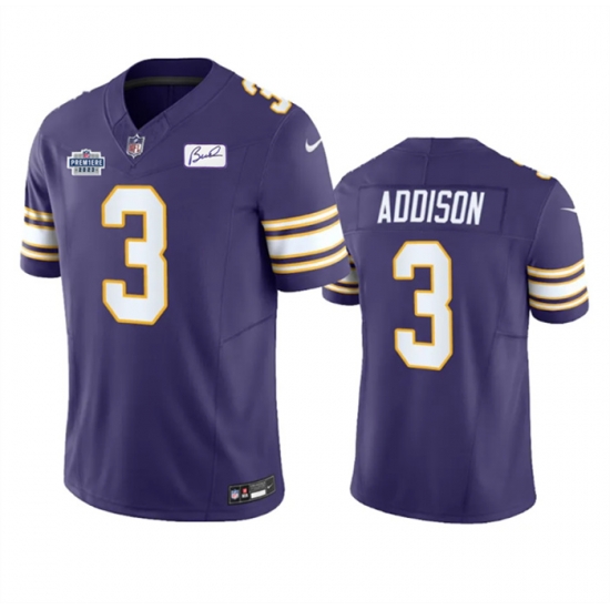 Men Minnesota Vikings 3 Jordan Addison Purple 2023 F U S E With Prem1ere Patch And Bud Grant Patch Vapor Untouchable Limited Stitched Football Jersey Men Minnesota Vikings 3 Jordan Addison Purple 2023 F U S E With Prem1ere Patch And Bud Grant Patch Vapor Untouchable Limited Stitched Football Jersey