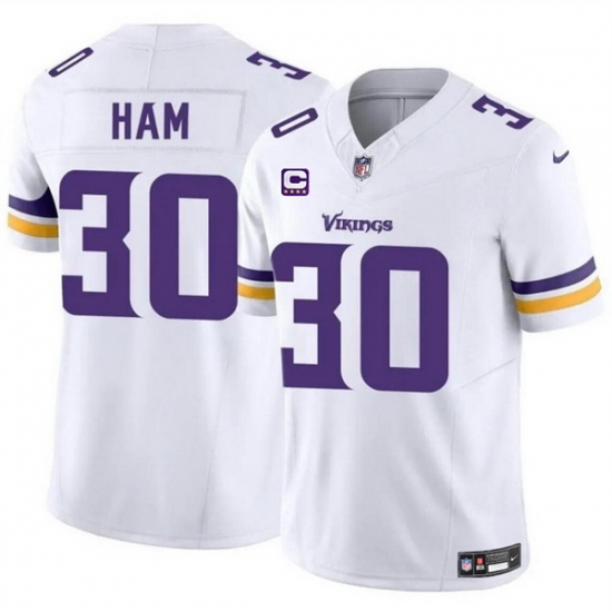 Men Minnesota Vikings 30 C J Ham White 2024 F U S E With 4 Star C Patch Vapor Untouchable Limited Stitched Jersey Men Minnesota Vikings 30 C J Ham White 2024 F U S E With 4 Star C Patch Vapor Untouchable Limited Stitched Jersey